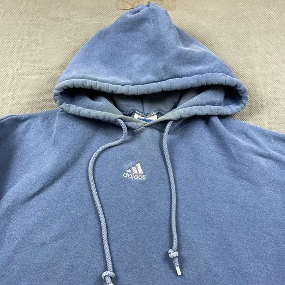 Vintage‎ Adidas Sweatshirt Mens 2XL Blue Center Logo Pullover Hoodie USA Minimal